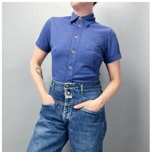 Men's Collared T-Shirt, Vintage 80's Men's Blue Short Sleeve Collared Polo Shirt